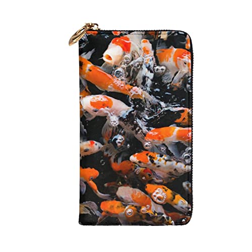Japón Fancy Carp Fishes Impreso Carteras de mujer Estilo largo Bolso de embrague para señoras Niñas Clip de dinero al aire libre Titular de la tarjeta del teléfono Zip alrededor