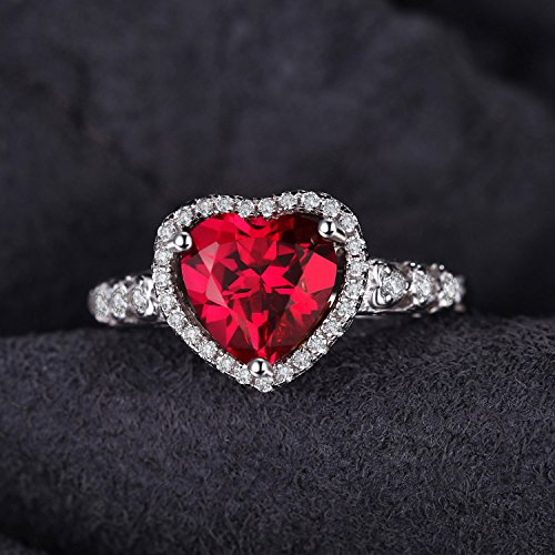 JewelryPalace Anillo con rubí en forma de corazón Plata de ley 925 Tamaño 17