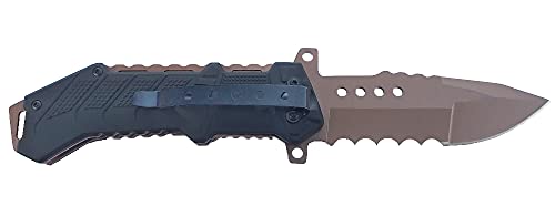 JKR -Navaja Apertura Asistida, Hoja Acero Inox, 9 cm. Cachas de Aluminio, Clip para Colgar del cinturón