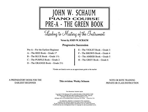 John w. schaum: piano course: pre a - the green book piano