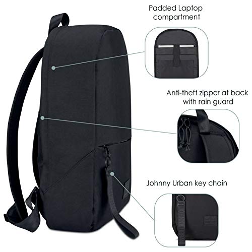 Johnny Urban Mochila Hombre y Mujer Negro Milo - Bolso Hecho de Botellas PET Recicladas para Universidad, Oficina, Colegio y Uso Diario - Mochilas Impermeable con Compartimento para Portátil