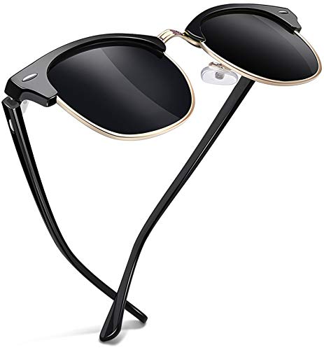 Joopin Gafas de Sol Unisex Polarizadas Protección UV400 Semi-Rimless Marco Estilo Vintage Gafas de Sol Hombres Mujeres para Conducción Viajes Playa Deportes al Aire Libre Brillante Marco Negro