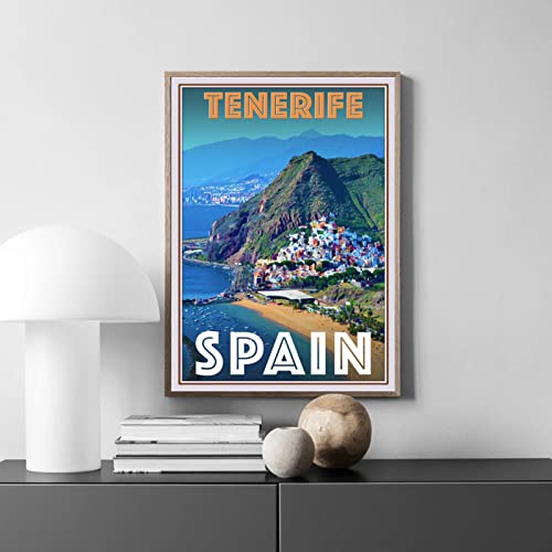 JQNDDP Tenerife España Vintage Travel Poster and Prints Paisaje ilustración Lienzo Arte de la Pared Pintura estética para la decoración del hogar Imagen 50x70cm Sin Marco
