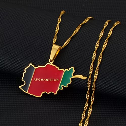 JRDWLH Collar Colgante de joyería Moda Goldy Fine Simplicity Afganistán Mapa Bandera Colgante Cadenas Collares Joyería afgana para Mujeres Hombres Niñas Regalo de cumpleaños de Navidad