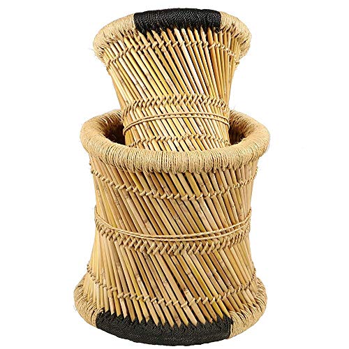 Juego de 2 mesas bajas encajables de cuerda y bambú - estilo Nómada - Color madera y negro