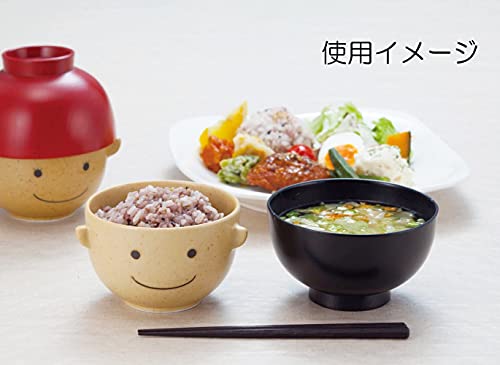 Juego de cuenco japonés, cuenco de sopa de arroz y miso, cerámica y madera lacada, serie Kawaii Faces, Young Boy Manpuku Tarou SAN1596-1