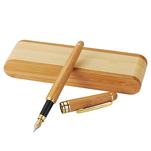 Juego de pluma estilográfica de bambú original de Forrader, exquisitos bolígrafos de madera de bambú con pluma estilográfica plegable de bambú para escritura y firma personalizada