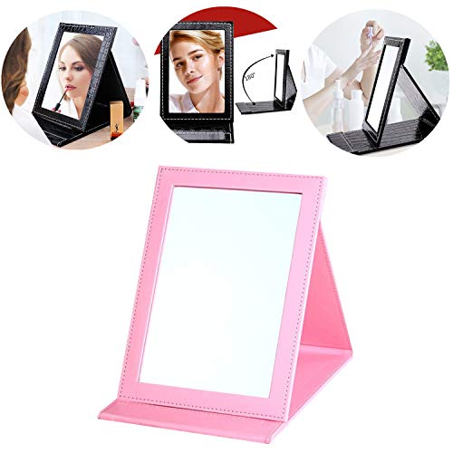 JYHY maquillaje espejo espejo de tocador espejo compacto portátil plegable espejo de sobremesa con acolchado de piel sintética Cove Camping viaje,Pink M