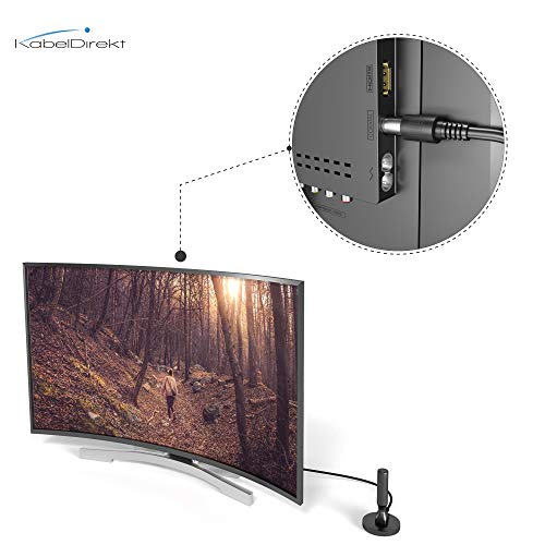 KabelDirekt – Antena DVB-T2 Cable (Alta recepción Digital, pie magnético Estable, Cable de 3m, Versión Maciza, DVB-T2 HD, DVB-T),