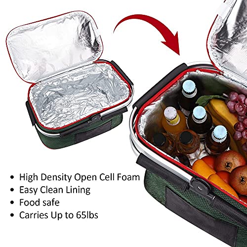 Kacsoo Mochila de Picnic para 4 Personas, bolsa de alimentos + bolsa de vajilla, juego de cubiertos portátil plegable cesta de picnic bolsa de aislamiento portátil