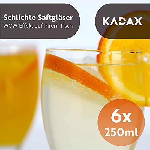 KADAX Juego de 6 vasos de agua, vasos decorativos, vasos transparentes con mango, vasos de zumo con paredes gruesas, vasos para agua, limonada (250 ml, Maríe)