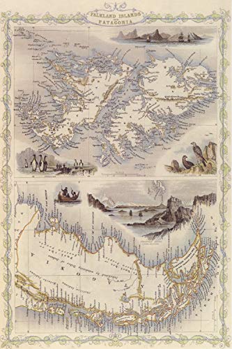 KEAPSIGN - Cartel de metal clásico retro con diseño de mapa de las Islas Malvinas y la Patagonia antiguo del siglo XIX, cartel clásico para decoración de pared, 20 x 30 cm