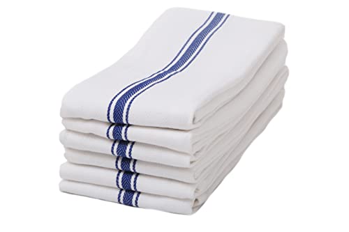 Keeble Outlets cocina toallas de plato, blanco con rayas azul, 27,5 pulgadas por 15 pulgadas, profesional grado 26-ounce paño de cocina, diseño de flores, pack de 6