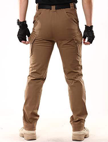 KEZATO Pantalones tácticos para hombre con muchos bolsillos, Ripstop Cargo, pantalones de trabajo, senderismo, ropa de exterior, marrón, 40