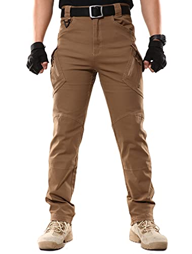 KEZATO Pantalones tácticos para hombre con muchos bolsillos, Ripstop Cargo, pantalones de trabajo, senderismo, ropa de exterior, marrón, 40
