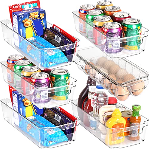 KICHLY - Juego de 6 Organizador de despensa (1 bandeja para huevos y 5 compartimentos organizadores) - Organizadores para nevera, cocina, armarios y encimeras (Transparente) - Sin BPA