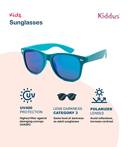 Kiddus Gafas de Sol POLARIZADAS para niña niño chica chico. UV400 Protección 100% contra rayos ultravioleta. A partir de 6 años. Resistentes, Seguras, ligeras y confortables (08 Azul dos tonos)