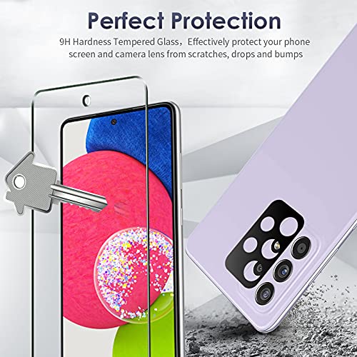 Kiewhay Protector de Pantalla para Samsung Galaxy A52s 5G/ A52 5G/ A52 4G Cristal Templado 6,5'', 3x Vidrio Templado +2x Protector de Lente de Cámara, [Dureza 9H] HD Protector Pantalla - 5 Piezas