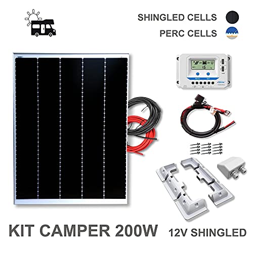 Kit 200W CAMPER 12V panel solar placa monocristalina Tecnología Shingled cells de alta eficiencia para caravanas autocaravanas camper