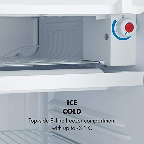 Klarstein Yummy - Nevera, Descongelación semi-automática, EEC F, Nivel ruido 41 dB, Congelador hasta -3 °C, Revestimiento cromado, 45 x 85 x 48 cm, Capacidad de 90 Litros, Plateado