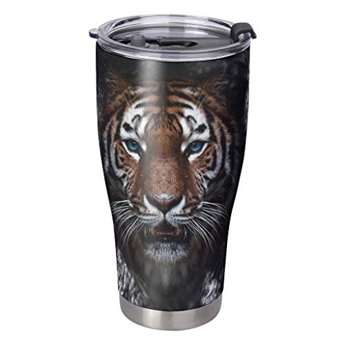 Ktewqmp Wild Tiger Head Face - Vaso de viaje con pajita (acero inoxidable, 900 ml), color blanco