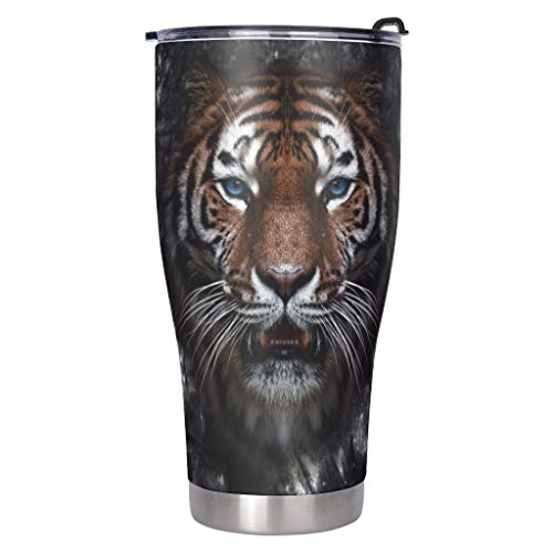Ktewqmp Wild Tiger Head Face - Vaso de viaje con pajita (acero inoxidable, 900 ml), color blanco