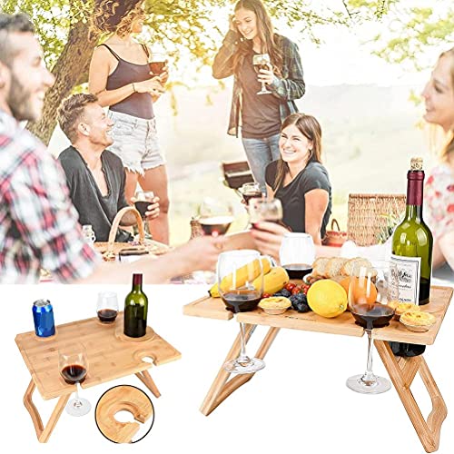 Kuashidai Mesa de picnic de vino al aire libre de madera plegable mesa de picnic cuadrada mesa de vino plegable para jardines balcones y camping al aire libre