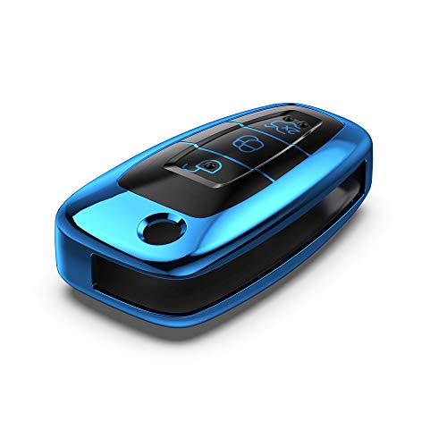 kwmobile Carcasa para Mando Compatible con Ford Llave de Coche Plegable de 3 Botones - Funda para Llaves de Coche con Botones de TPU - Azul Brillante
