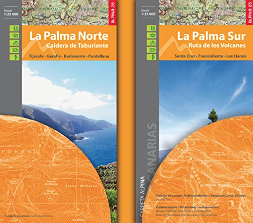 La Palma. Caldera de Taburiente. 2 mapas. Ruta de los volcanes. GR 130 y GR 131. Alpina.: Caldera de Taburiente. Ruta de los Volcanos GR 130 - GR 131
