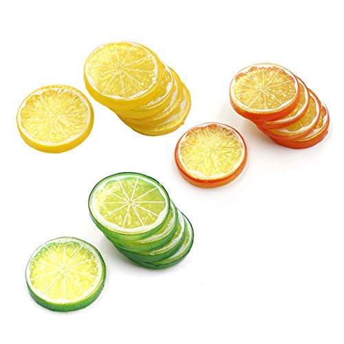 La Rebanada Falsa del limón 30pcs adorna la decoración Artificial de la casa de la Comida del Faux (Rojo Verde Amarillo, Cada Color 10pcs)
