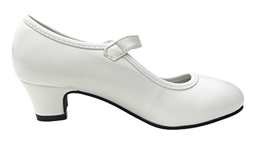 LA SEÑORITA Zapatos de Flamenco para Niña y Mujer [Talla 24 a 42]. Zapatos de Tacón para Sevillanas y Clases de Baile. Suela de Goma & Gran Sujeción. Zapatos de Gitana Blanco Marfil