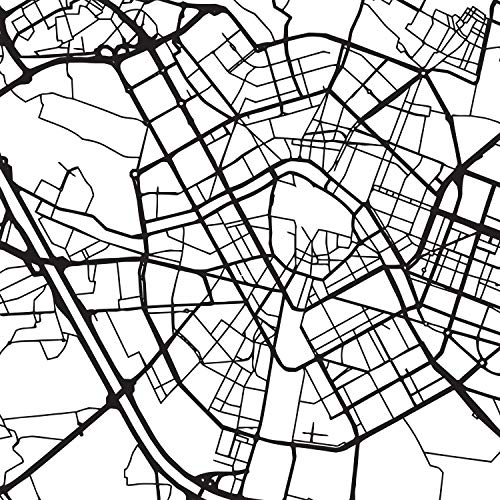Lámina mapa de la ciudad Valencia estilo nordico en blanco y negro. Poster tamaño A4 Enmarcado con marco negro Impreso papel 250 gr. Cuadros, láminas y posters para salon y dormitorio