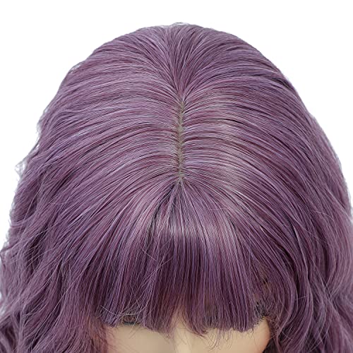 LANSE peluca ondulada rizada natural con aire púrpura peluca mujer peluca corta bob peluca sintética hasta los hombros peluca de cosplay para niña pelucas personalizadas 14 pulgadas （púrpura）