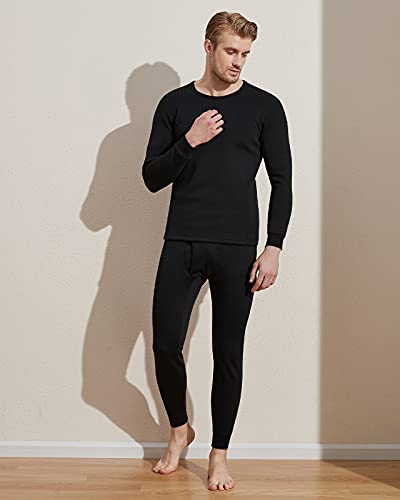 LAPASA Ropa Térmica Espesa para Hombre Conjunto Interior Camisa y Pantalon de Invierno Super-Warm M63 M Negro