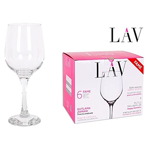 Lav - Set de 6 copas de vino de cristal modelo fame, 480 ml, juego de 6 copas de vino, 22 x 8 cm