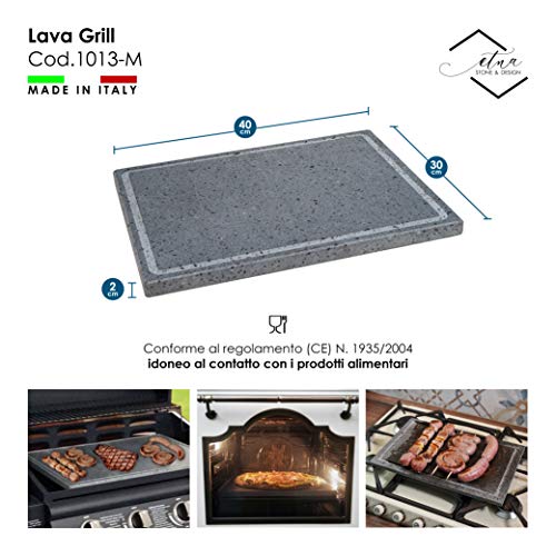 Lava Grill - Parrilla de piedra volcánica étnica con placa nivelada de 40 x 30 cm para horno y barbacoa, cocina, carne, pescado, verduras y pizza Etna Stone & Design (M)