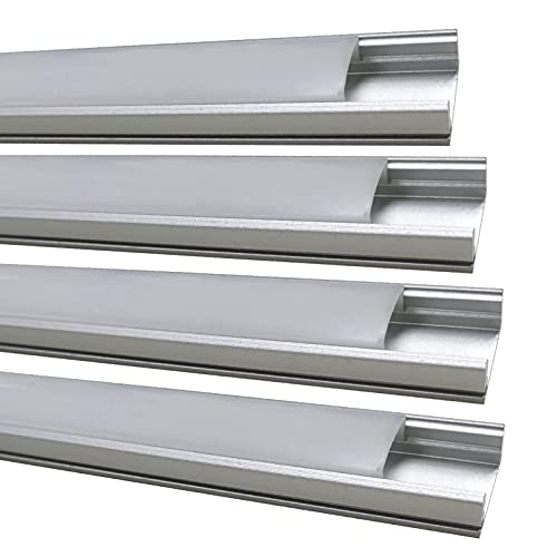 LED ATOMANT Kit 4x Perfil de Aluminio para Tira Led. Tapa Translucida. Incluye Tapones de extremos y Pestañas de Fijacion, 0 W, 1 metro, 4