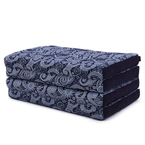 LEEWADEE futón Plegable Standard – Colchoneta para Doblar de kapok Hecha a Mano, colchón de Invitados para el Suelo, 200 x 80 cm, Azul Blanco