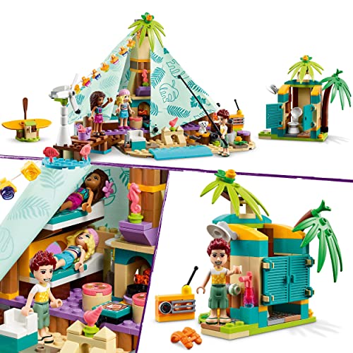 LEGO 41700 Friends Glamping En La Playa, Set de Camping y Aventura para Niños y Niñas 6 Años, con 3 Mini Muñecas y Accesorios