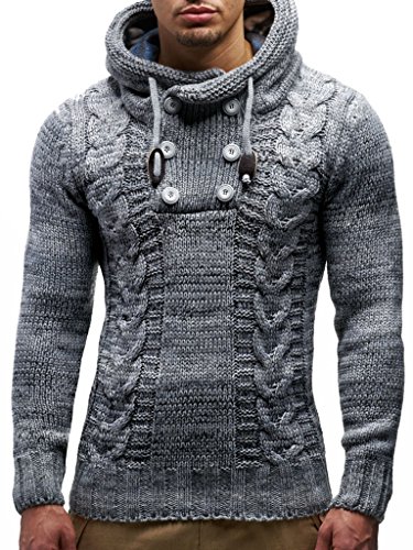 Leif Nelson Los Hombres del Jersey de Punto suéter Encapuchado LN-20227 Gris X-Large