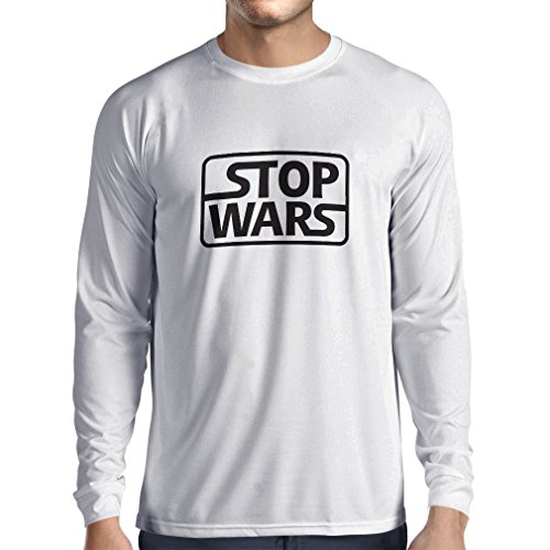 lepni.me Camiseta de Manga Larga para Hombre Detener Las Guerras - Citas sobre Cuestiones políticas - Mantener la Paz (XXL Blanco Negro)