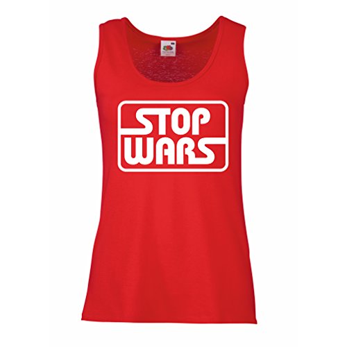 lepni.me Camisetas sin Mangas para Mujer Detener Las guerras La Paz Cita los Lemas políticos contra la Guerra (M Rojo Blanco)