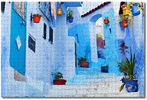 LFNSTXT Rompecabezas de Marruecos Chefchaouen Chaouen para adultos y niños, 500 piezas, juego de rompecabezas de madera para regalos, decoración del hogar, recuerdos especiales de viaje