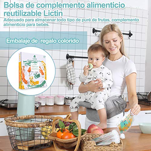 Lictin Bolsa de Alimento Reutilizable para Bebé-12PCS Bolsitas de Comida para Bebé de 210 ml sin BPA PVC para Bebés con Diseño de Patrón