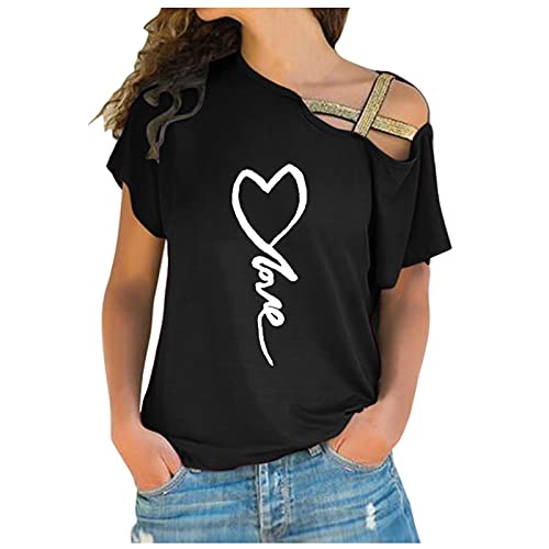 Lilygodx Camisetas Mujer Originales Baratas Camisetas de Vestir Mujer Verano Tallas Grandes Manga Corta Cuello Redondo Blusa de Fiesta Mujer Camisetas con Hombros Descubiertos (Negro, S)