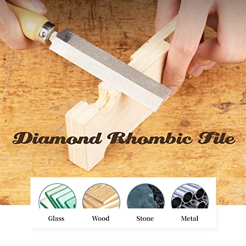 Lima de diamante plana, herramienta de afilado multiusos de acero al carbono con mango de madera para trabajos de madera, herramientas de jardín (4 pulgadas)