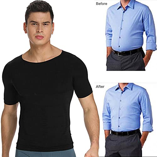Lioncool Men's Shaper Cooling T-Shirt, Compression Shirt Undershirt Slimming Tank Top Workout Vest Abs Abdomen Slim Body Shaper (Medium,Black)