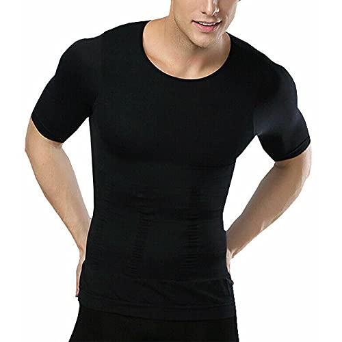 Lioncool Men's Shaper Cooling T-Shirt, Compression Shirt Undershirt Slimming Tank Top Workout Vest Abs Abdomen Slim Body Shaper (Medium,Black)