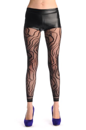 LissKiss Black Tiger With Lace Trim Footless Fishnet - Tights Footless - Negro Medias Sin Pie Talla unica (34-42)