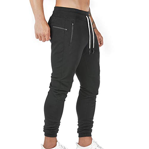 Litthing Pantalones de Chándal Hombre Pantalones Deportivos en Algodón Trouser Jogger Largos de Deporte Sweat Pants Elástica Fitness Casuales (Negro, XL)